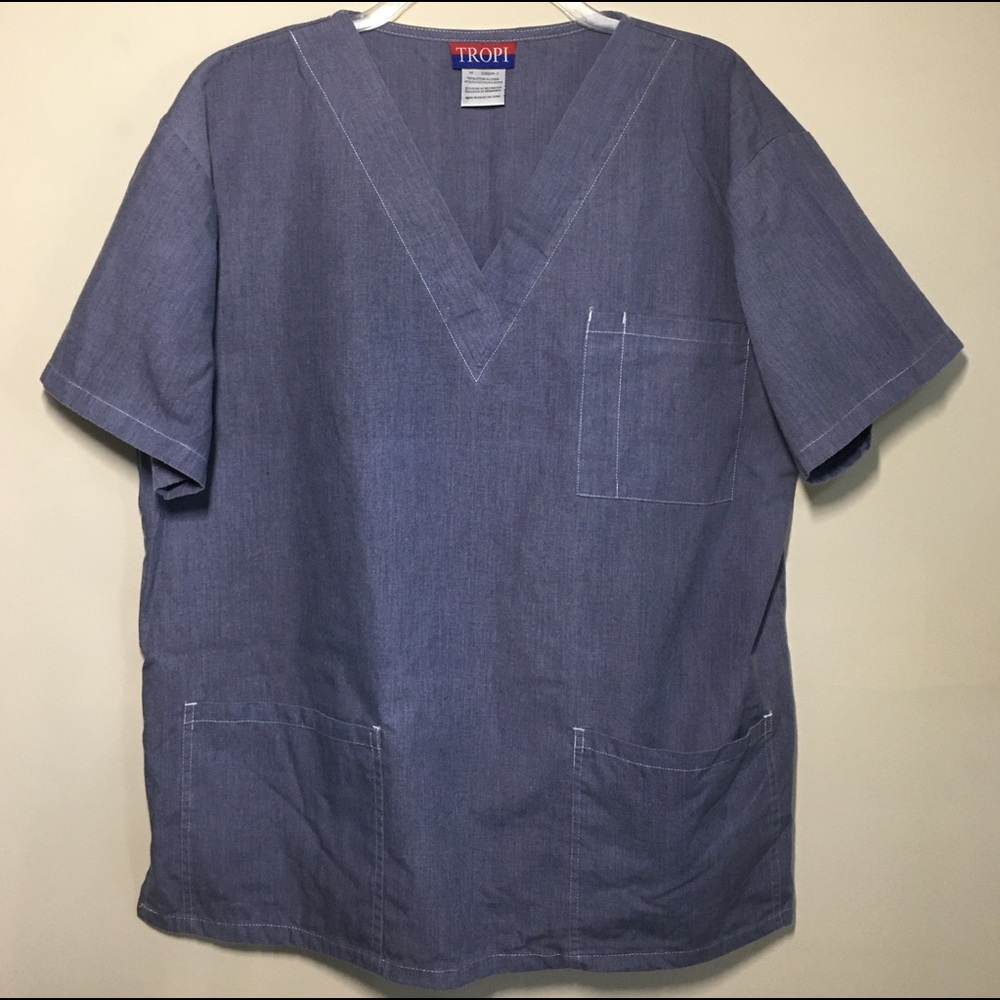 Scrub Top by Tropi in Denim Blue - Size Medium